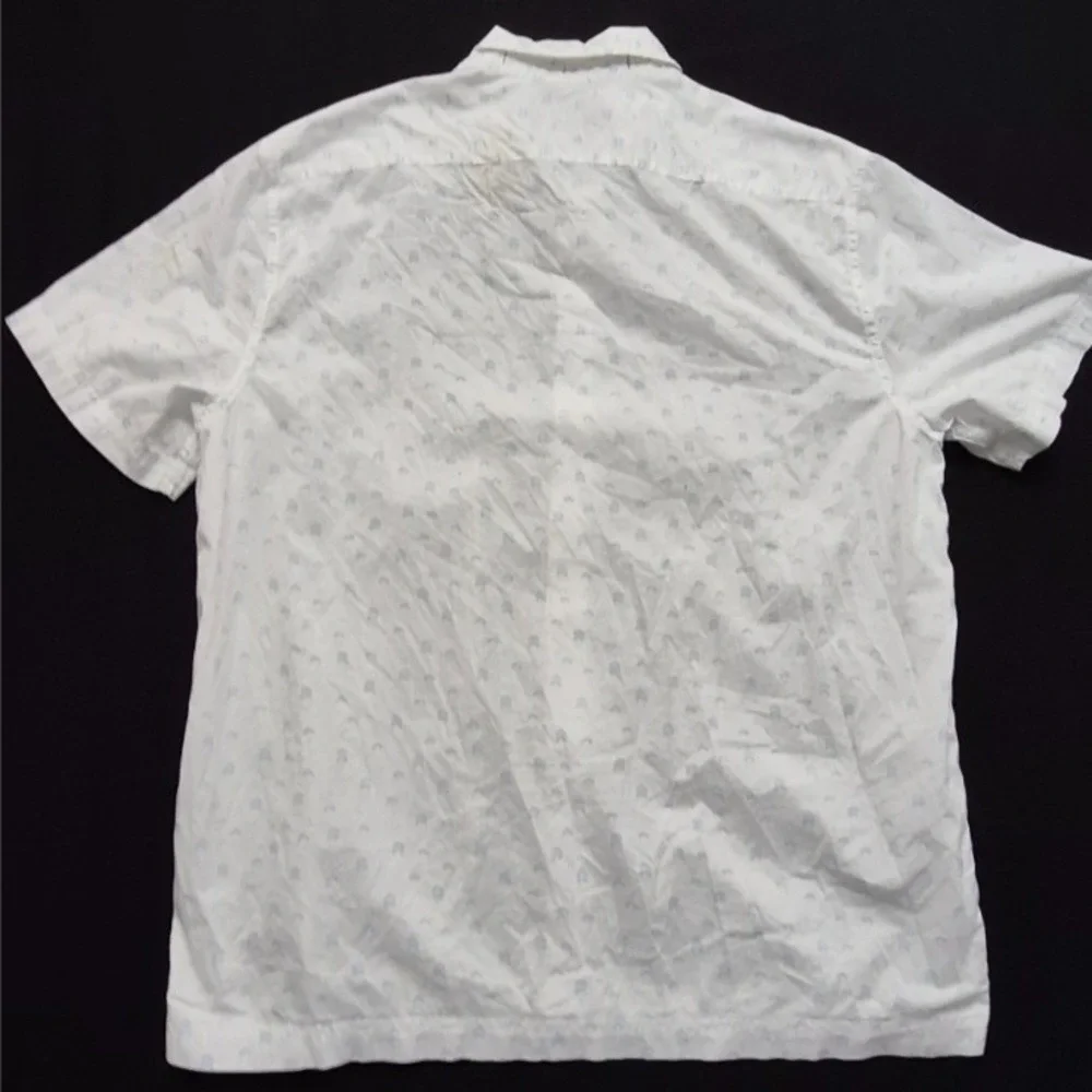 Banana Republic men's white short sleeve‎ button up blue print slim fit LG